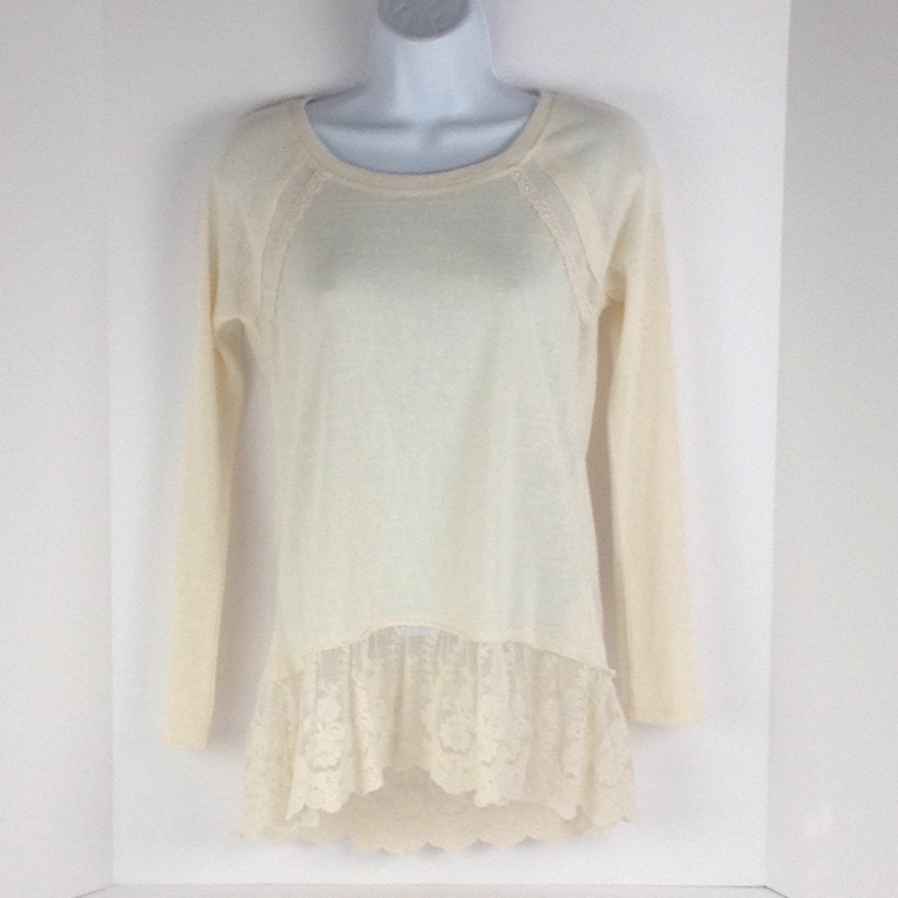 Jolt Long Sleeve Knit Top with Lace Bottom Small